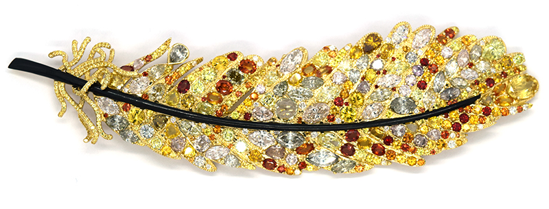 Piuma · front view · polychrome gemstone mosaic