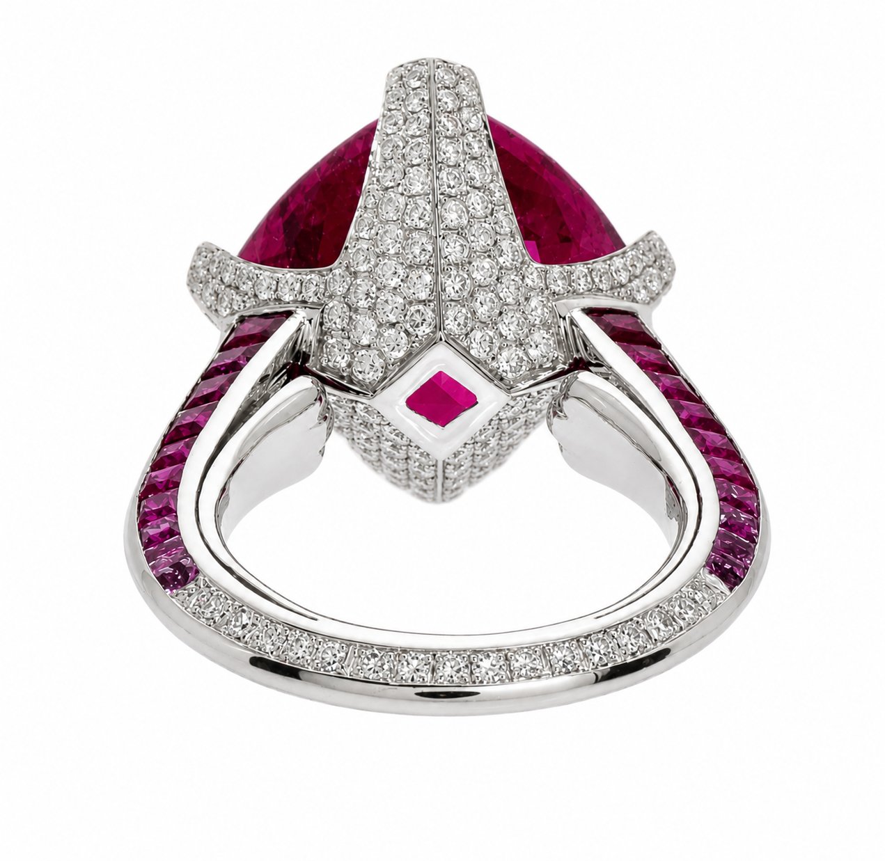Rubellite · back view, diamond pavé dome